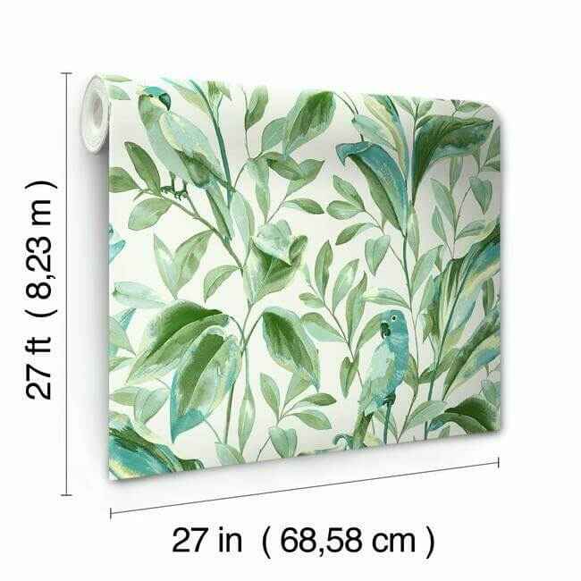Tropical Love Birds White & Aqua Wallpaper - York Wallcoverings - TC2654 - York Wallcoverings Wallpaper