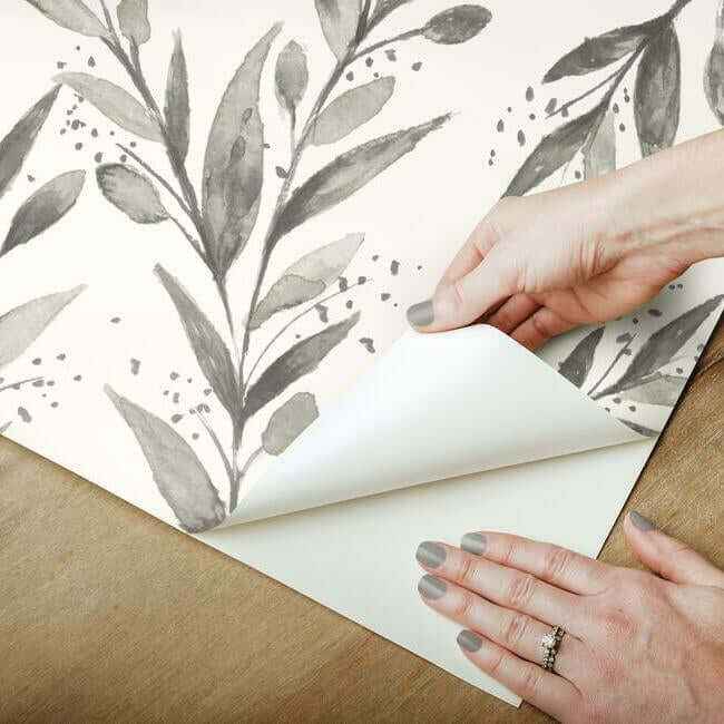 Magnolia Home Olive Branch Charcoal Peel & Stick Wallpaper - York Wallcoverings - PSW1003RL - York Wallcoverings Wallpaper