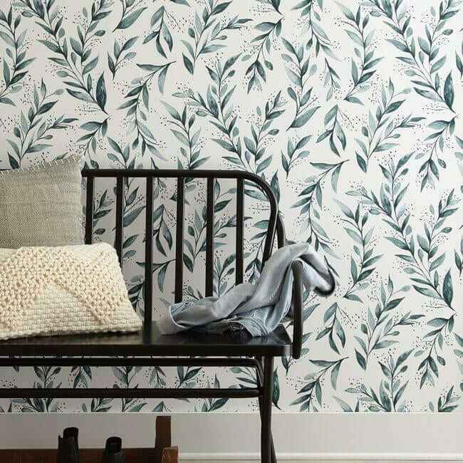 Magnolia Home Olive Branch Teal Peel & Stick Wallpaper - York Wallcoverings - PSW1002RL - York Wallcoverings Wallpaper