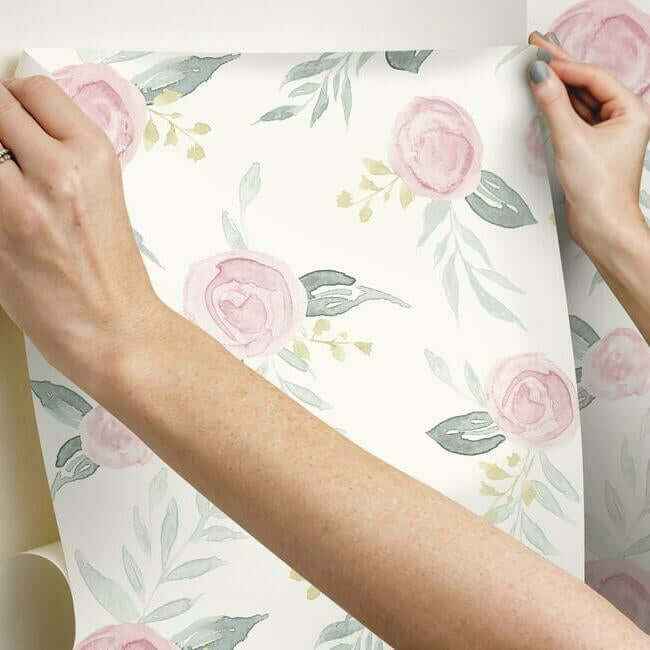 Magnolia Home Watercolor Roses Pink Peel & Stick Wallpaper - York Wallcoverings - PSW1010RL - York Wallcoverings Wallpaper