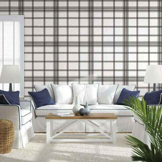 Charter Plaid Black Wallpaper - York Wallcoverings - CV4464 - York Wallcoverings Wallpaper