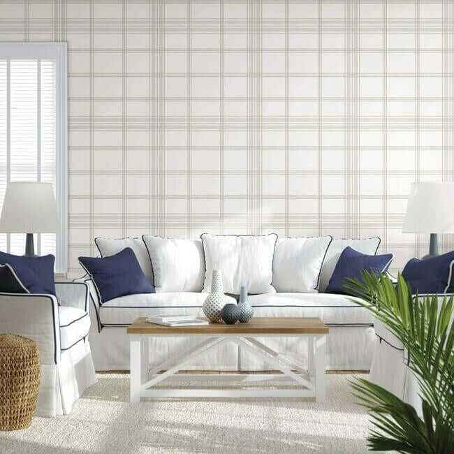 Charter Plaid Off White Wallpaper - York Wallcoverings - CV4466 - York Wallcoverings Wallpaper
