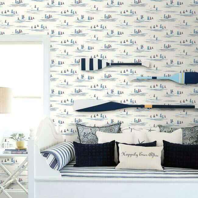Full Sails Blue & Red Wallpaper - York Wallcoverings - CV4461 - York Wallcoverings Wallpaper