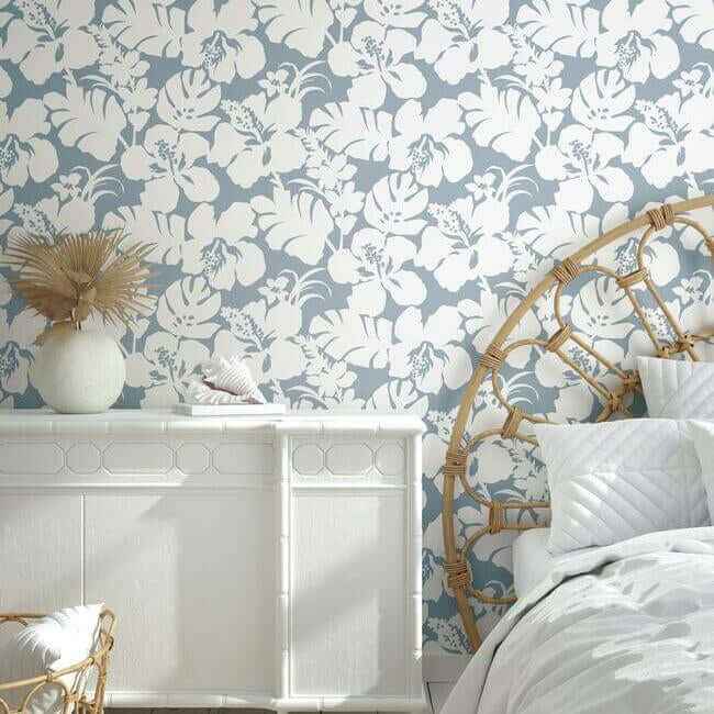 Hibiscus Arboretum Blue Wallpaper - York Wallcoverings - CV4440 - York Wallcoverings Wallpaper