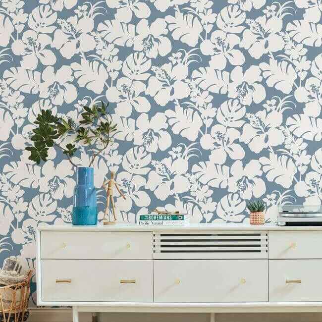 Hibiscus Arboretum Blue Wallpaper - York Wallcoverings - CV4440 - York Wallcoverings Wallpaper