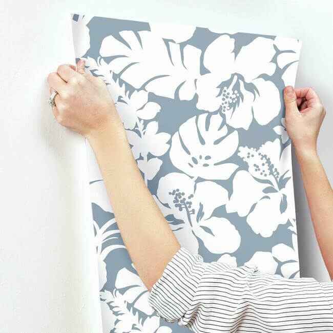 Hibiscus Arboretum Blue Wallpaper - York Wallcoverings - CV4440 - York Wallcoverings Wallpaper