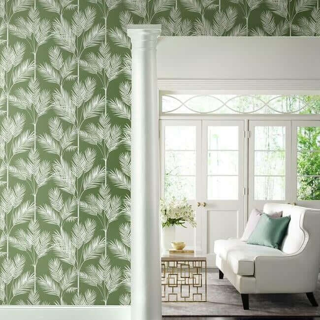 king-palm-silhouette-green-wallpaper-york-wallcoverings-cv4411 - York Wallcoverings Wallpaper