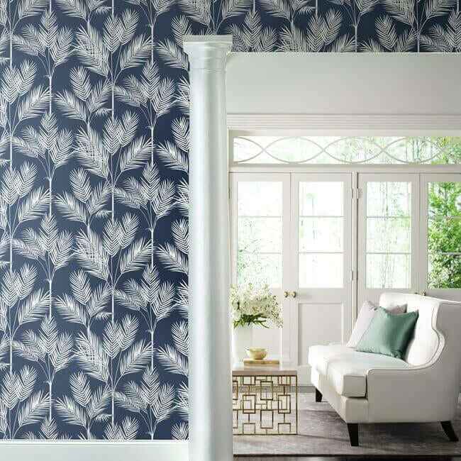 King Palm Silhouette Navy Wallpaper - York Wallcoverings - CV4410