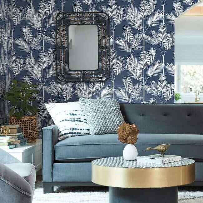King Palm Silhouette Navy Wallpaper - York Wallcoverings - CV4410 - York Wallcoverings Wallpaper