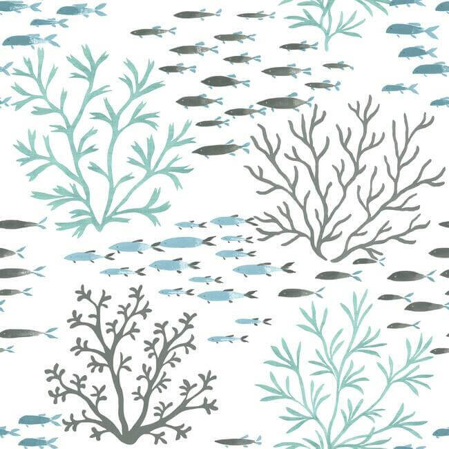 marine-garden-blue-brown-wallpaper-york-wallcoverings-cv4406 - York Wallcoverings Wallpaper