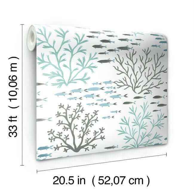 Marine Garden Blue & Brown Wallpaper - York Wallcoverings - CV4406 - York Wallcoverings Wallpaper
