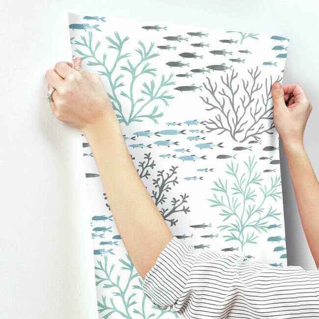 Marine Garden Blue & Brown Wallpaper - York Wallcoverings - CV4406 - York Wallcoverings Wallpaper