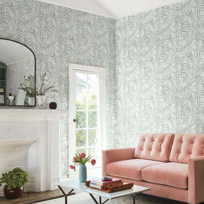 oahu-fronds-light-green-white-wallpaper-york-wallcoverings-cv4434 - York Wallcoverings Wallpaper