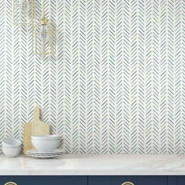 Painted Herringbone Navy Wallpaper - York Wallcoverings - CV4455 - York Wallcoverings Wallpaper