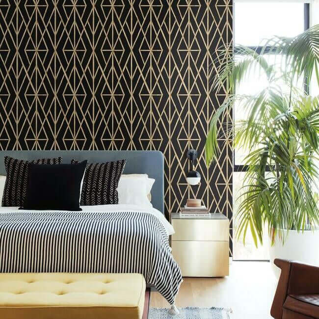 riviera-bamboo-trellis-black-wallpaper-york-wallcoverings-cv4448 - York Wallcoverings Wallpaper