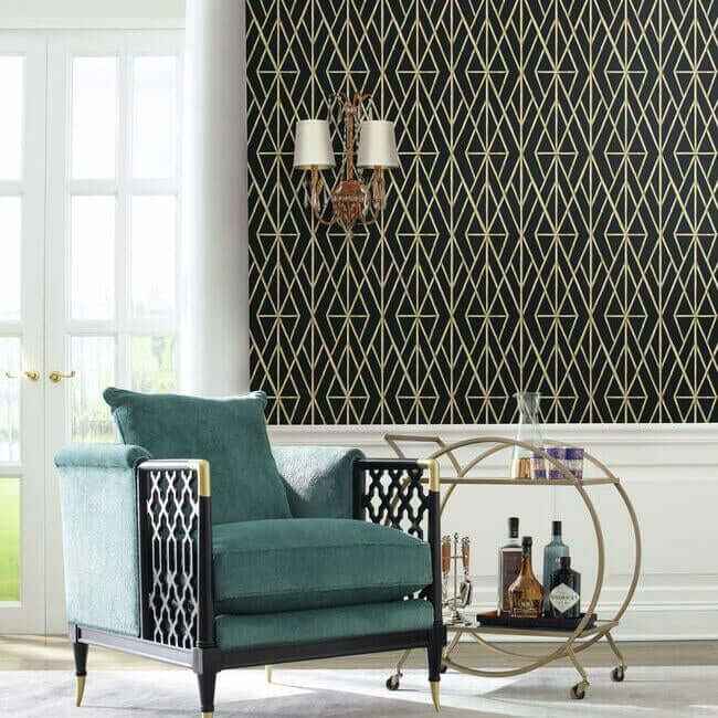 Riviera Bamboo Trellis Black Wallpaper - York Wallcoverings - CV4448