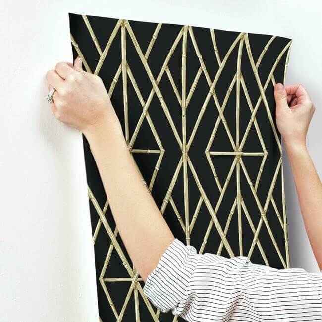 Riviera Bamboo Trellis Black Wallpaper - York Wallcoverings - CV4448 - York Wallcoverings Wallpaper
