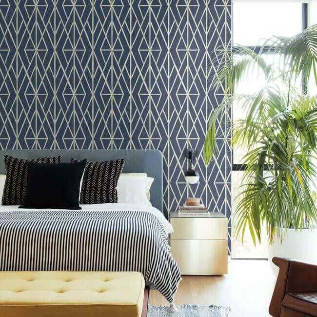 Riviera Bamboo Trellis Navy Wallpaper - York Wallcoverings - CV4449