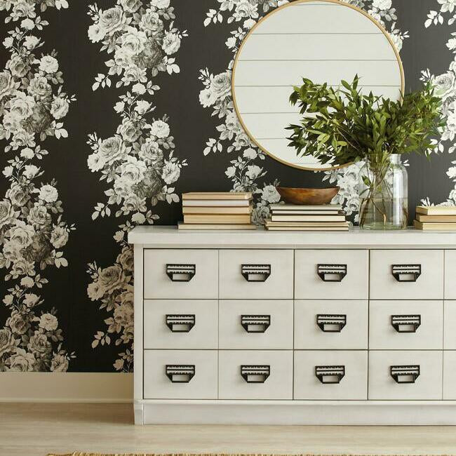 tea-rose-premium-peel-stick-wallpaper-black-white-on-black-york-wallcoverings-psw1156rl