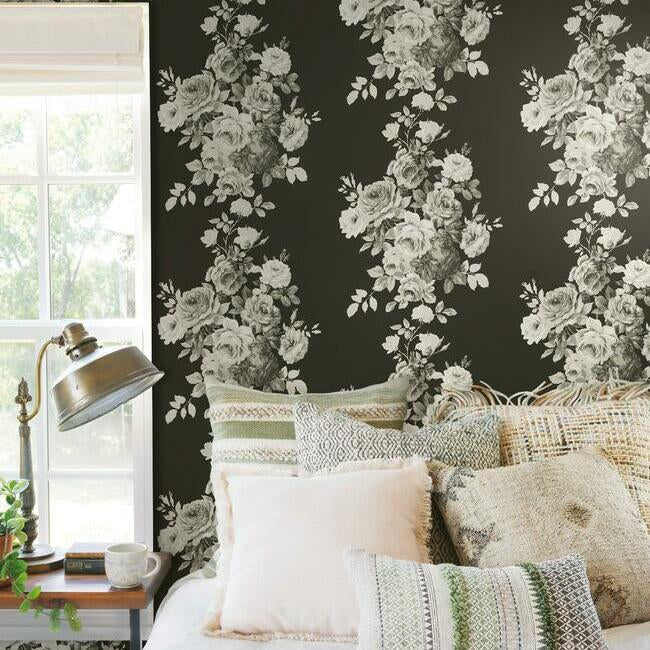 tea-rose-premium-peel-stick-wallpaper-black-white-on-black-york-wallcoverings-psw1156rl