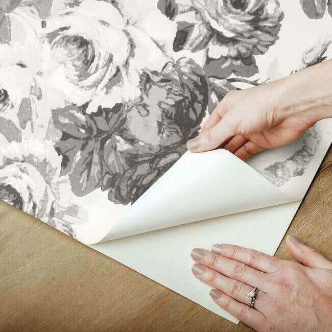 Magnolia Home Tea Rose White & Black Peel & Stick Wallpaper - York Wallcoverings - PSW1157RL - York Wallcoverings Wallpaper