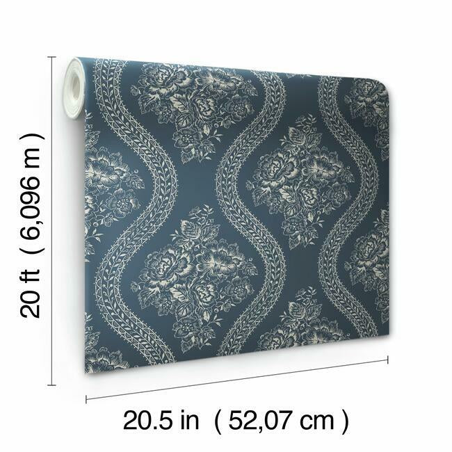 coverlet-floral-premium-peel-stick-wallpaper-taupe-on-navy-york-wallcoverings-psw1178rl