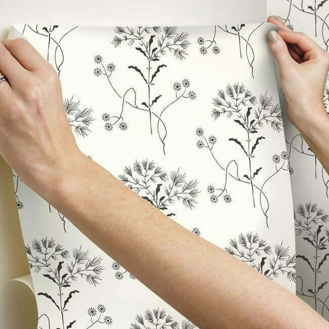 wildflower-premium-peel-stick-wallpaper-black-on-white-york-wallcoverings-psw1153rl - York Wallcoverings Wallpaper