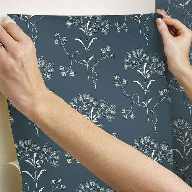 Magnolia Home Wildflower White & Blue Peel & Stick Wallpaper - York Wallcoverings - PSW1154RL - York Wallcoverings Wallpaper