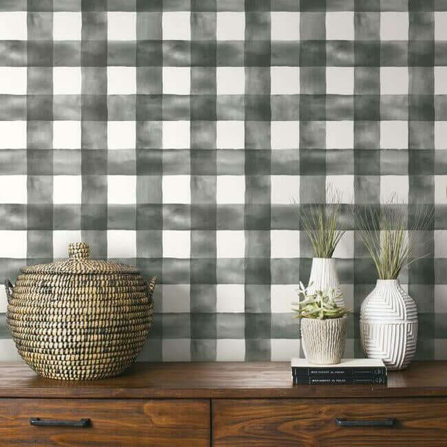 magnolia-home-watercolor-check-black-peel-stick-wallpaper-york-wallcoverings-psw1169rl - York Wallcoverings Wallpaper