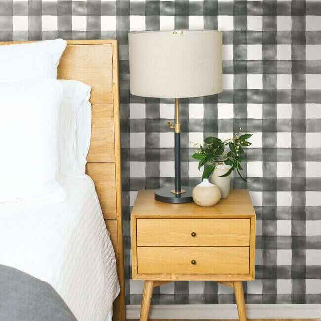 Magnolia Home Watercolor Check Black Peel & Stick Wallpaper - York Wallcoverings - PSW1169RL - York Wallcoverings Wallpaper