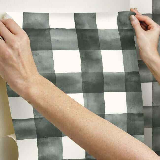 Magnolia Home Watercolor Check Black Peel & Stick Wallpaper - York Wallcoverings - PSW1169RL - York Wallcoverings Wallpaper