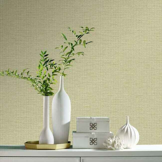 Weave with Pinstripe Khaki Wallpaper - York Wallcoverings - ET4064 - York Wallcoverings Wallpaper