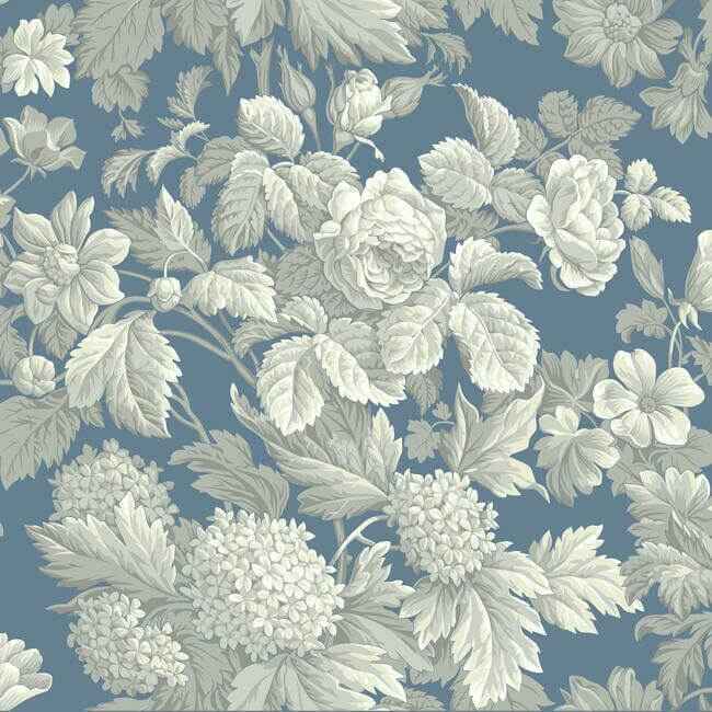 Antique Floral in Wedgewood Blue & Grey Wallpaper - York Wallcoverings - KC1845 - York Wallcoverings Wallpaper