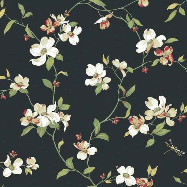 Dogwood Black Wallpaper - York Wallcoverings - GE9550 - York Wallcoverings Wallpaper