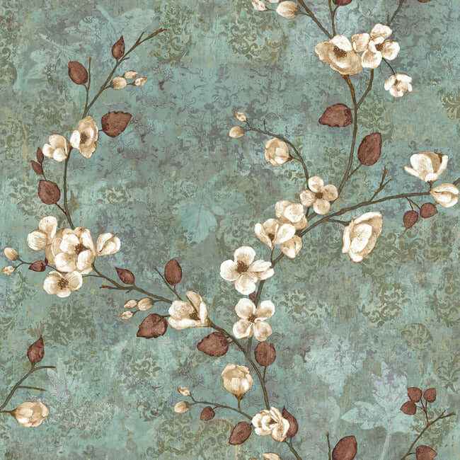 Dogwood Teal & Dark Brown Wallpaper - York Wallcoverings - TB4314
