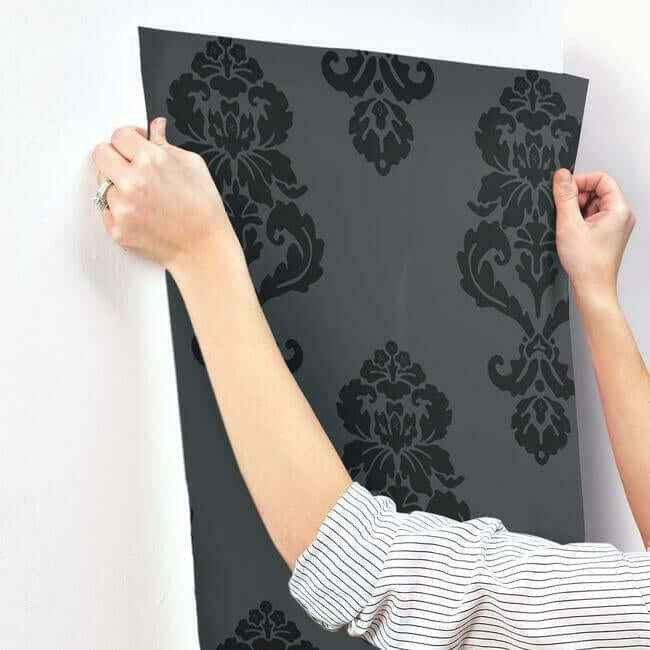 Graphic Damask Black Wallpaper - York Wallcoverings - BL0397 - York Wallcoverings Wallpaper
