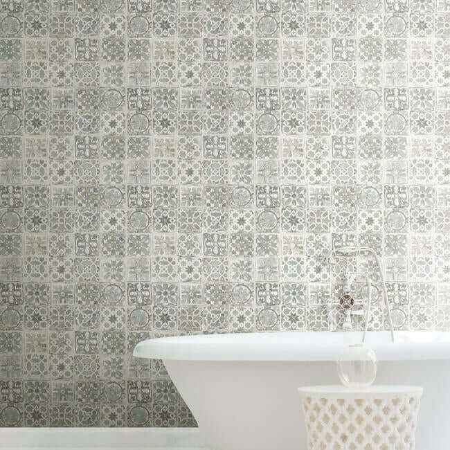 Ecaustic Tile Grey Peel & Stick Wallpaper - York Wallcoverings - PSW1301RL