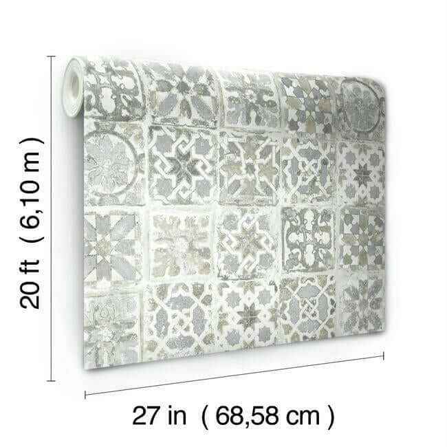 Ecaustic Tile Grey Peel & Stick Wallpaper - York Wallcoverings - PSW1301RL - York Wallcoverings Wallpaper