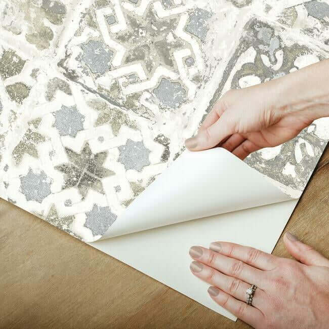 ecaustic-tile-grey-peel-stick-wallpaper-york-wallcoverings-psw1301rl - York Wallcoverings Wallpaper