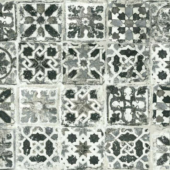 encaustic-tile-black-peel-stick-wallpaper-york-wallcoverings-psw1303rl - York Wallcoverings Wallpaper
