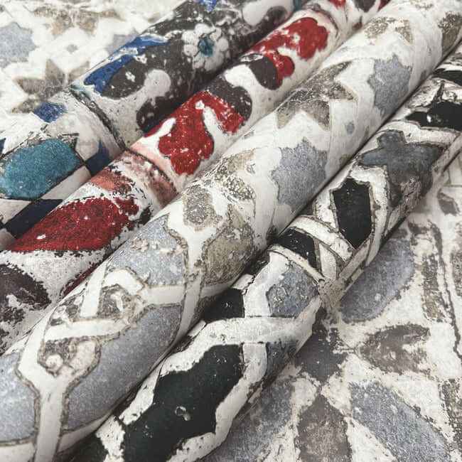 Encaustic Tile Red Peel & Stick Wallpaper - York Wallcoverings - PSW1300RL - York Wallcoverings Wallpaper
