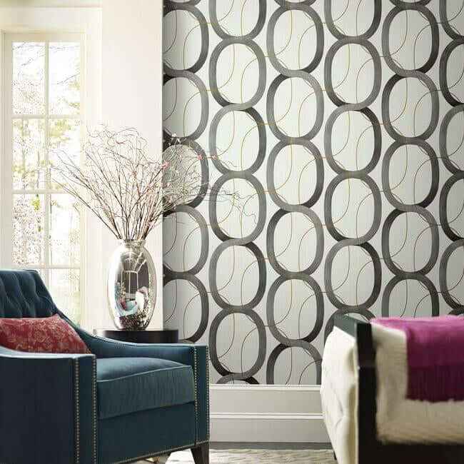 Interlock Black & Gold Wallpaper - York Wallcoverings - OS4213 - York Wallcoverings Wallpaper
