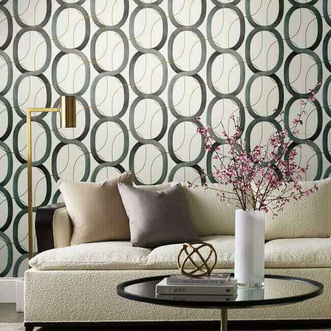 Interlock Black & Gold Wallpaper - York Wallcoverings - OS4213 - York Wallcoverings Wallpaper