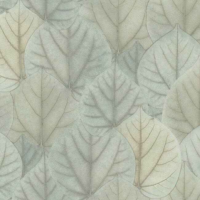 Leaf Concerto Blue & Taupe Wallpaper - York Wallcoverings - OS4244