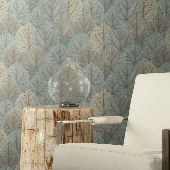 Leaf Concerto Blue & Taupe Wallpaper - York Wallcoverings - OS4244 - York Wallcoverings Wallpaper