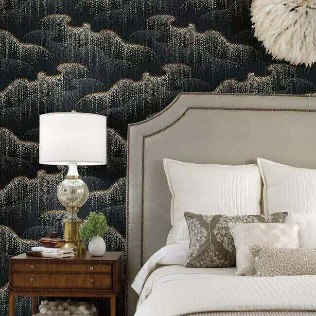 Moonlight Pearls Black Wallpaper - York Wallcoverings - OS4261 - York Wallcoverings Wallpaper