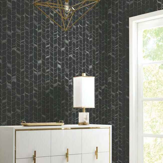 Perfect Petals Black & Silver Wallpaper - York Wallcoverings - OS4205 - York Wallcoverings Wallpaper