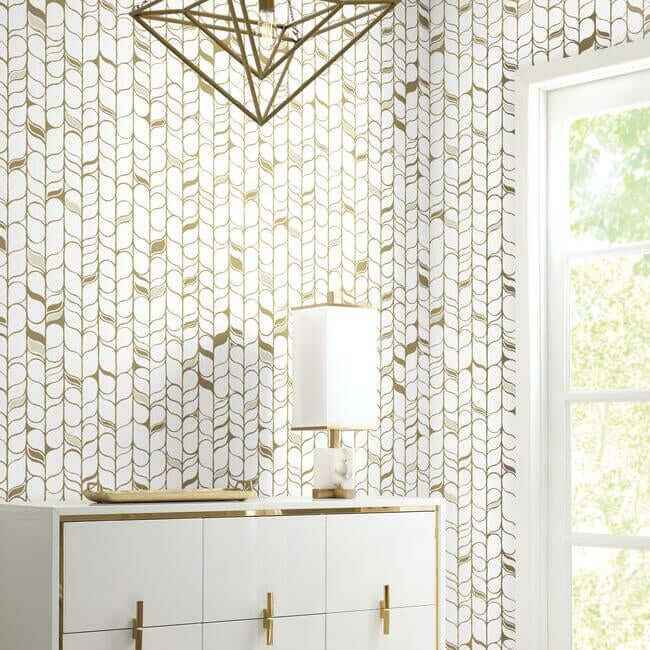Perfect Petals White & Gold Wallpaper - York Wallcoverings - OS4201 - York Wallcoverings Wallpaper