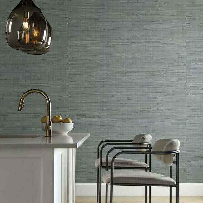 Jute Silver & Aqua Metallic Wallpaper - York Wallcoverings - OS4325 - York Wallcoverings Wallpaper