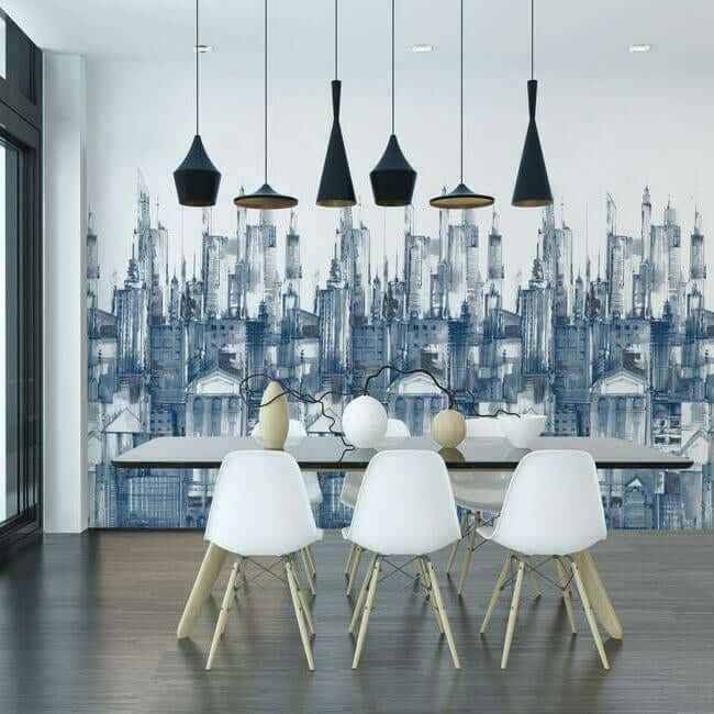 Cityscape Wall Mural Navy - York Wallcoverings - MU0275M - York Wallcoverings Wallpaper